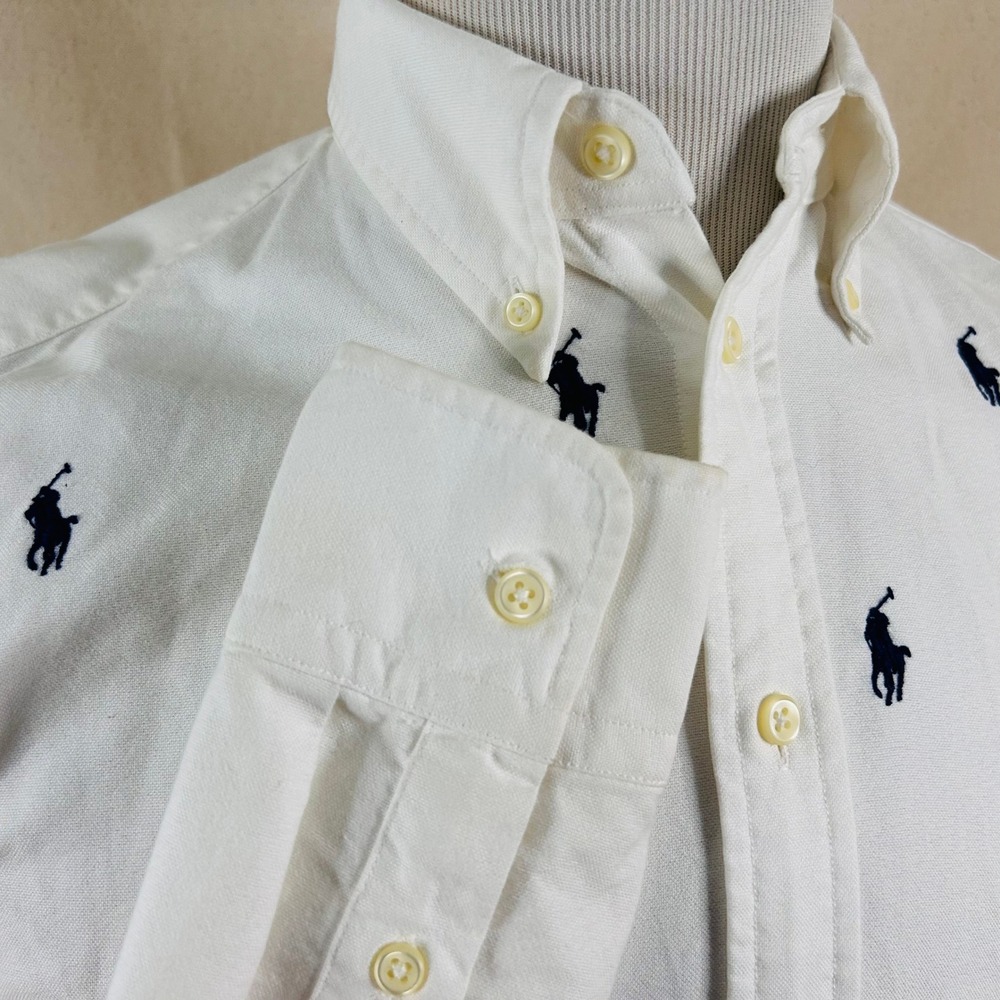 Polo Ralph Lauren Small Regular Fit Oxford Shirt White Pony Allover Embroiderd - Picture 4 of 8